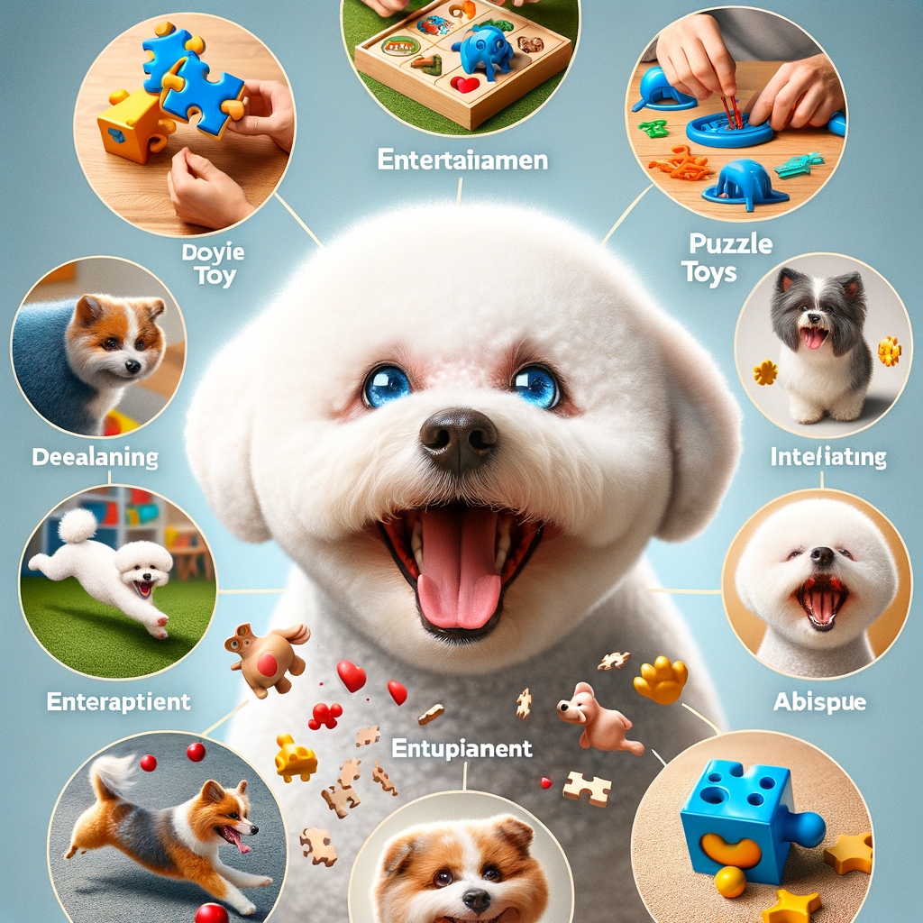 Bichon Frise enthusiastically playing with interactive dog games, showcasing fun and engaging Bichon Frise activities and playtime.