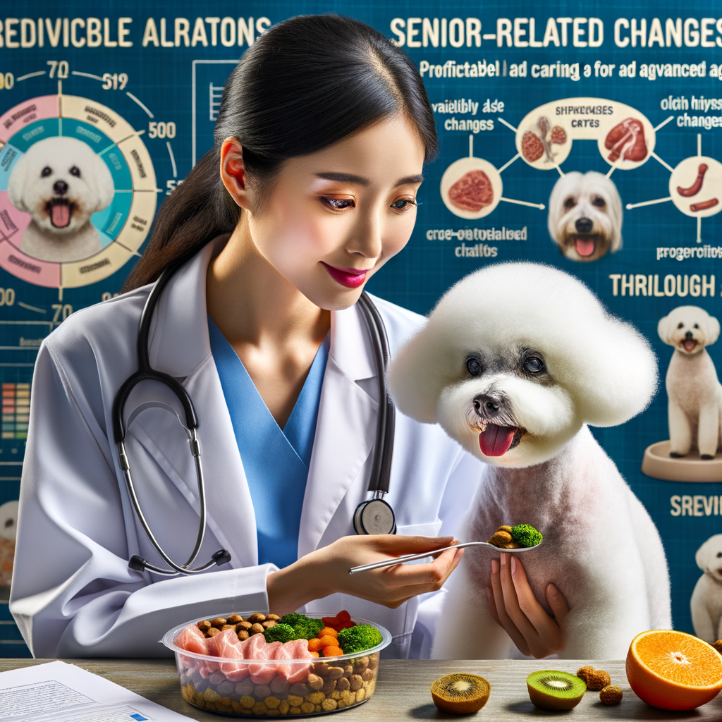 Veterinarian providing elderly Bichon Frise care, showcasing senior Bichon Frise diet and chart of Bichon Frise age-related changes for adjusting care as your dog ages.