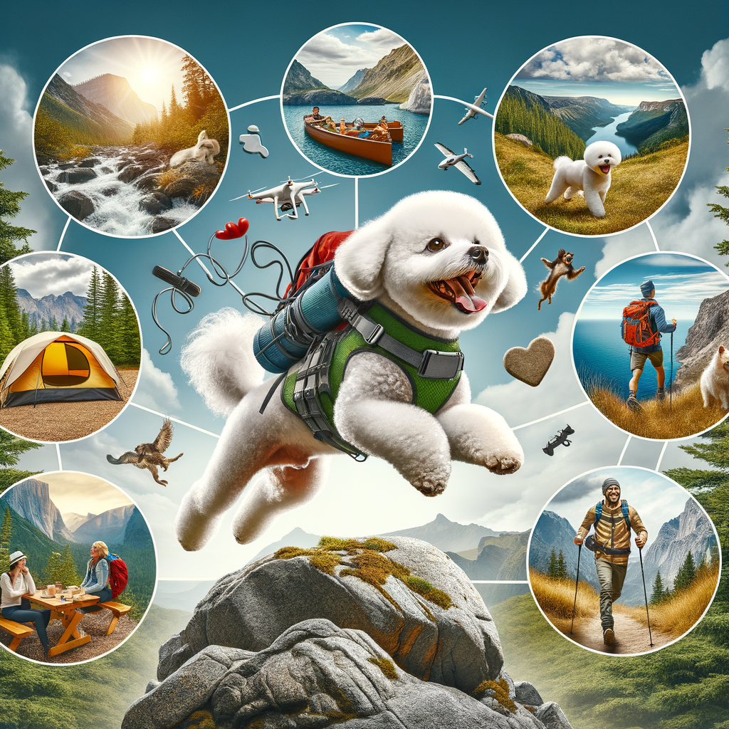 Bichon Frise enjoying outdoor activities like hiking, camping, and nature walks, showcasing its outdoor training and adventurous lifestyle while ensuring safety during these Bichon Frise adventures.