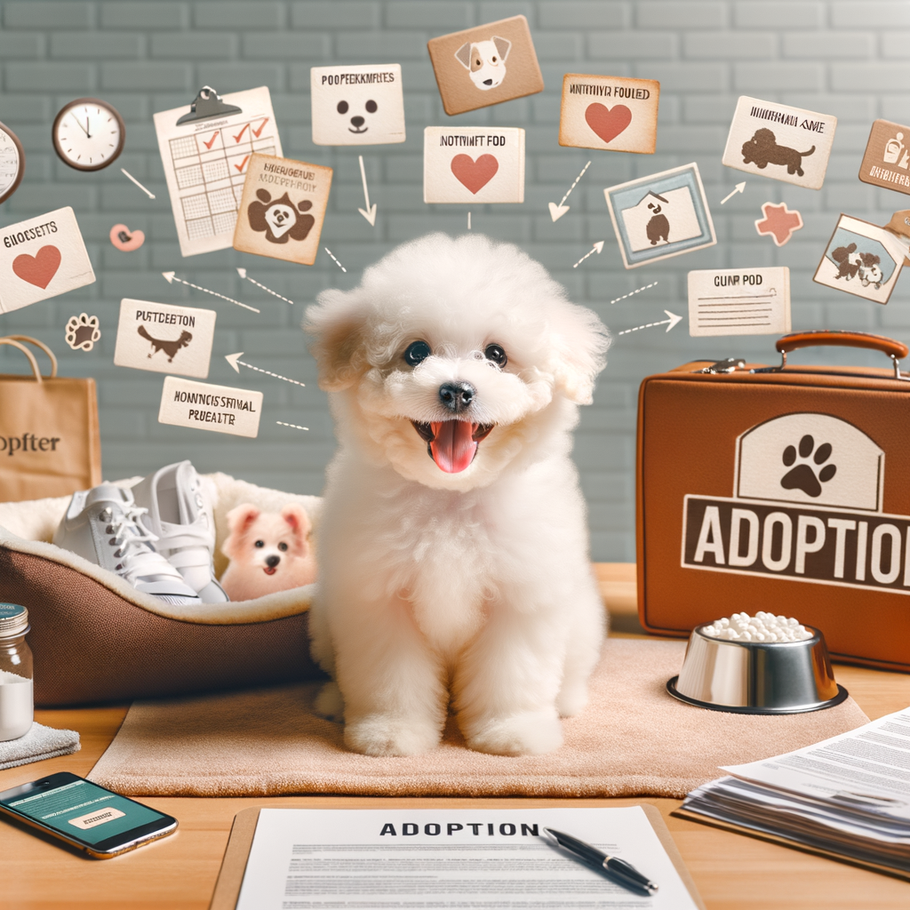 Happy Bichon Frise puppy in a home setting, illustrating the Bichon Frise adoption process, breed information, and care essentials for preparing for Bichon Frise adoption.