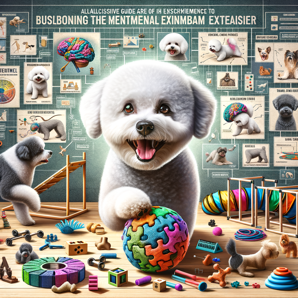 Bichon Frise engaging in brain games and enrichment activities for mental stimulation, showcasing beginner's guide to Bichon Frise care and mental health