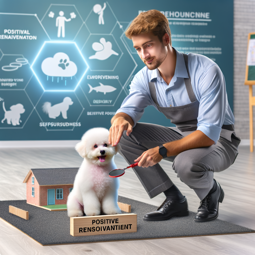 Professional dog trainer using positive reinforcement techniques for Bichon Frise training, highlighting the effectiveness of positive dog training in building confidence in dogs and improving Bichon Frise behavior.