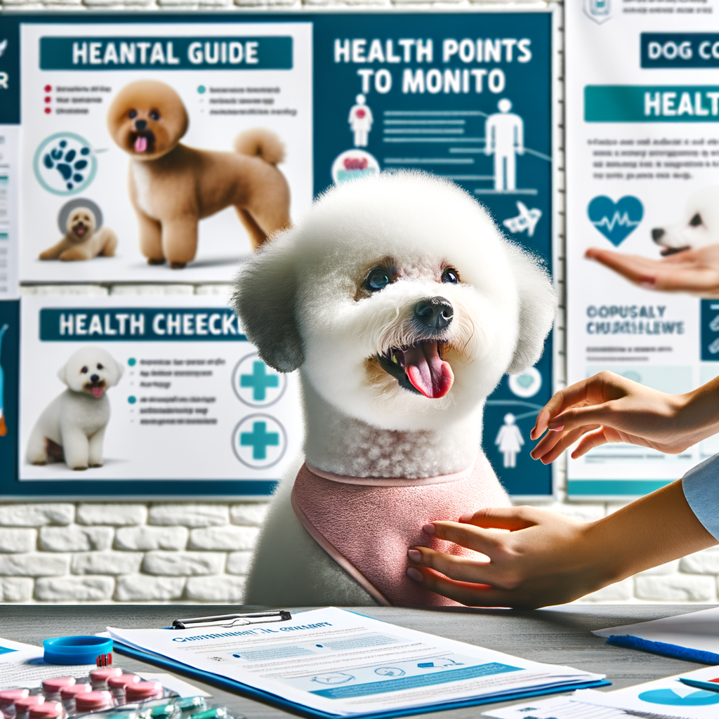 Bichon Frise attentively participating in training, with Bichon Frise care guide, health checklist, and responsible ownership advocacy materials in the background