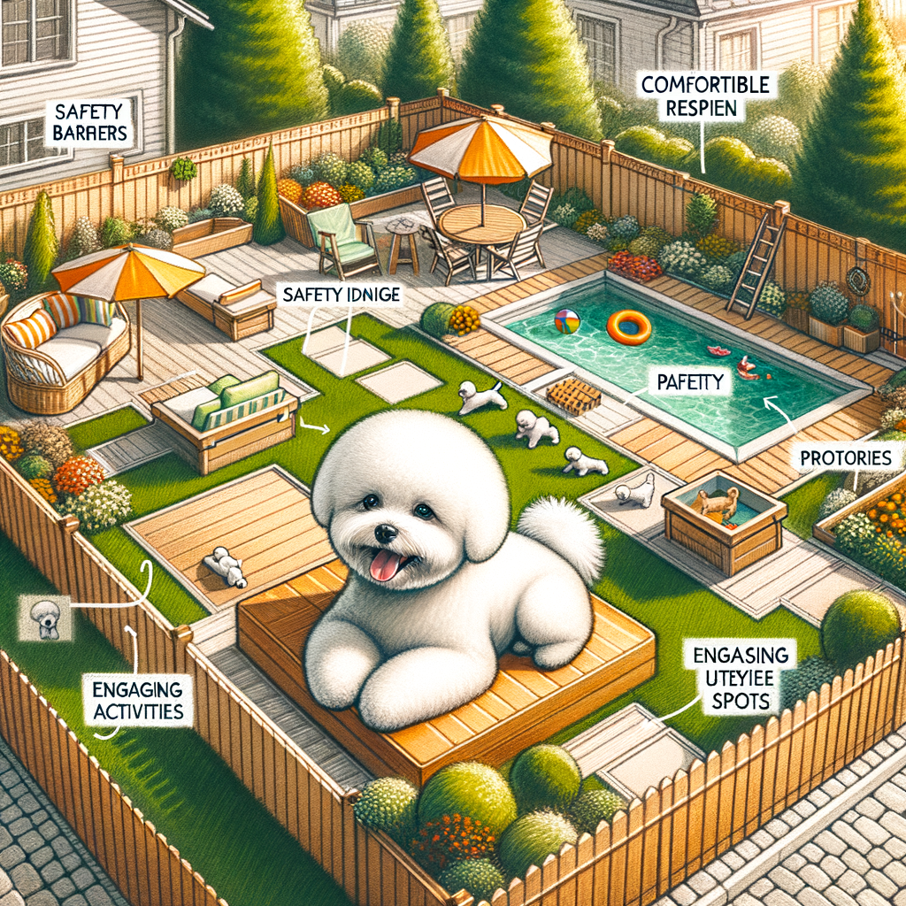 Professionally designed Bichon Frise friendly backyard showcasing essential safety features, engaging activities, and perfect backyard designs for Bichon Frise to inspire your Bichon Frise backyard ideas.