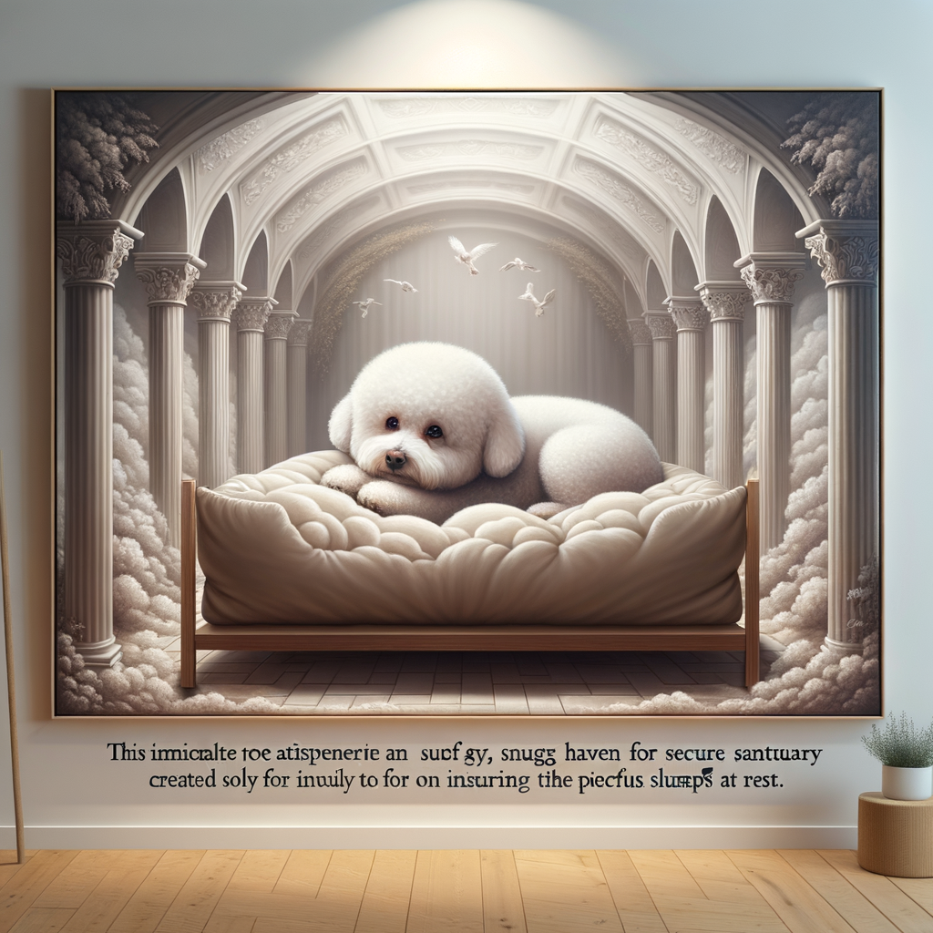 Step-by-step setup of a Bichon Frise sleeping area featuring a comfortable dog bed, creating a safe haven for Bichon Frise sleep comfort.