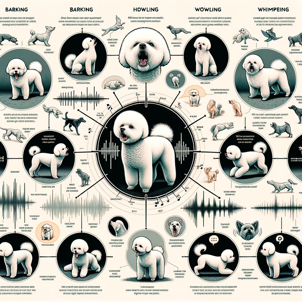Infographic showcasing Bichon Frise vocalizations and unique sounds, demonstrating Bichon Frise barking and communication for better understanding of Bichon Frise behavior and dog sounds.