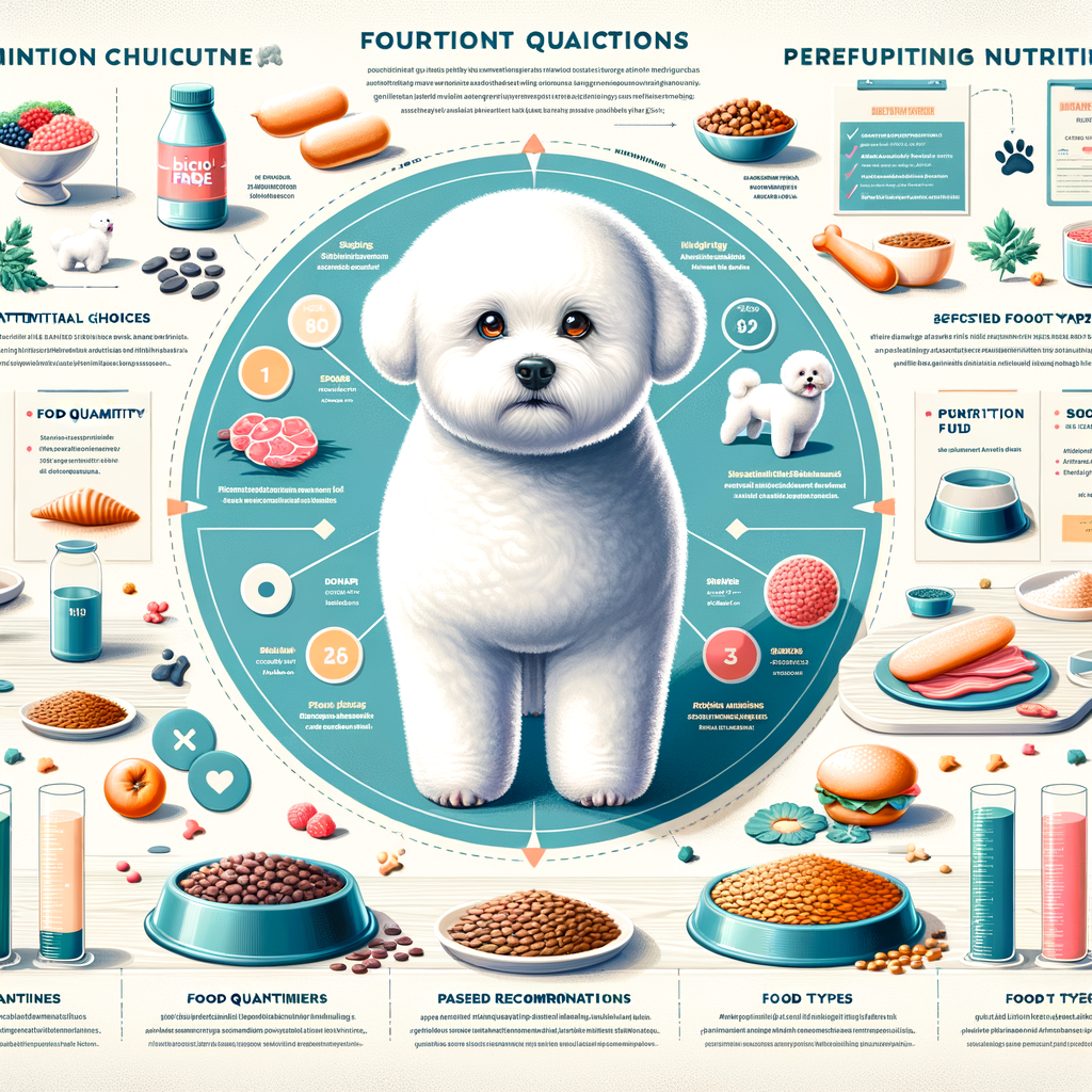 Infographic illustrating Bichon Frise diet, food requirements, best food options, nutrition guide, feeding guide, and dietary needs for a healthy Bichon Frise lifestyle.