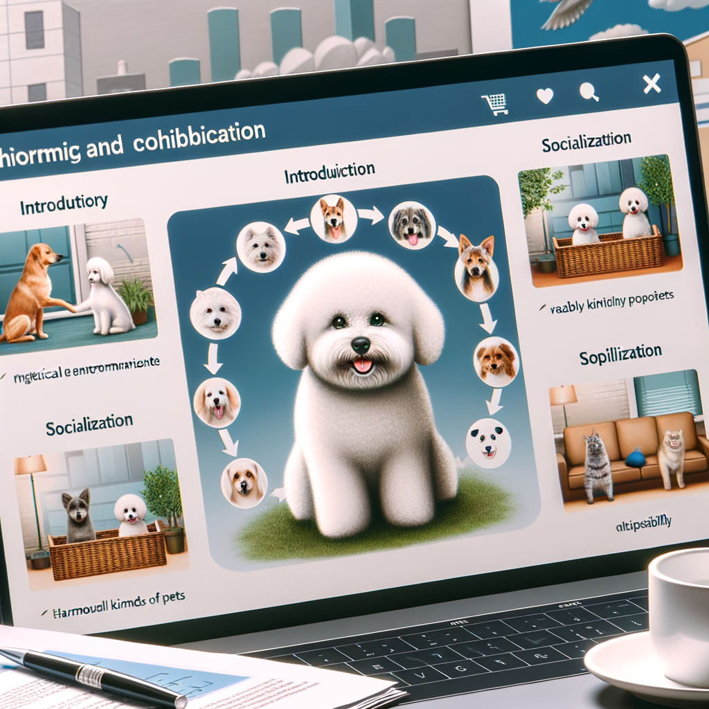 Bichon Frise displaying friendly behavior and compatibility with other pets, showcasing cohabitation and socialization tips for introducing Bichon Frise to pets in a harmonious environment.