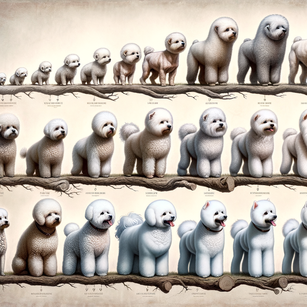 Infographic illustrating the Bichon Frise breed evolution and history, highlighting key changes in physical characteristics and traits from centuries-old Bichon Frise to the modern breed.