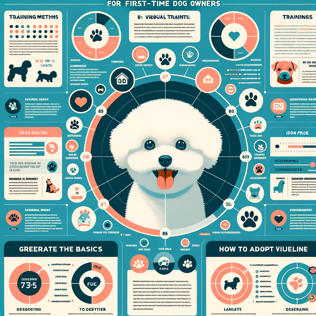 Comprehensive infographic illustrating Bichon Frise suitability for first-time dog owners, including key aspects of Bichon Frise care, training, and breed information, along with a guide for choosing and adopting a Bichon Frise.