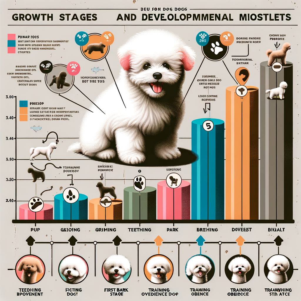 Infographic detailing Bichon Frise Growth Stages, Development Milestones, and Puppy Growth with a Bichon Frise Growth Chart for tracking development and understanding Bichon Frise growth.