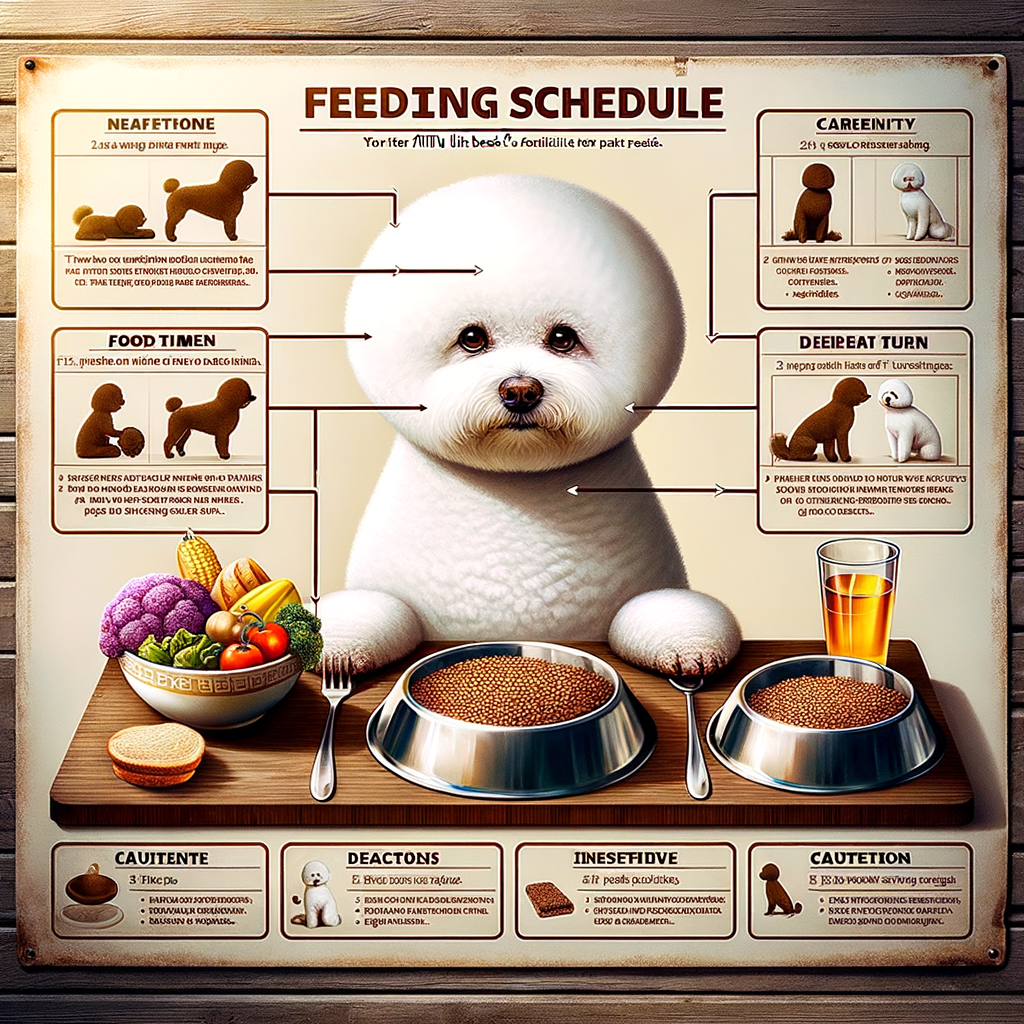 Bichon Frise feeding schedule chart illustrating the importance of meal frequency and balanced diet to prevent Bichon Frise starvation and meet food requirements for optimal nutrition.