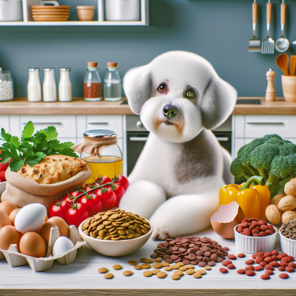 Fresh ingredients for a homemade Bichon Frise diet, highlighting the best food for Bichon Frise nutrition, dietary needs, and potential food allergies in DIY dog food recipes.